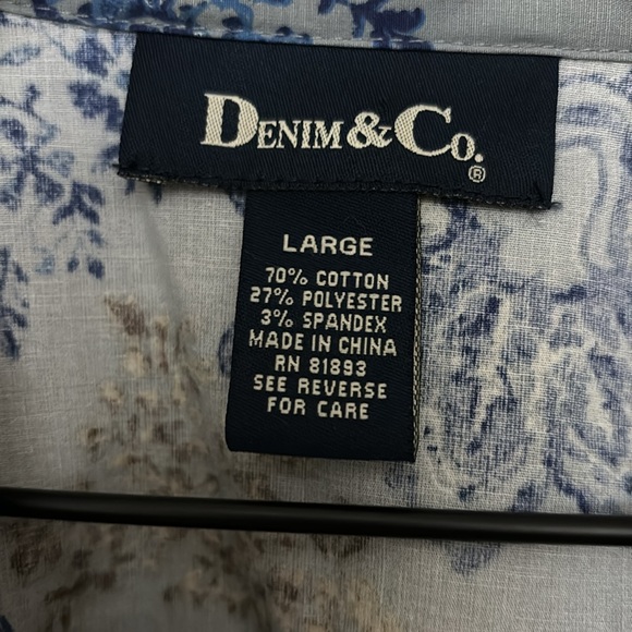 Denim & Co western cotton blend button snap blouse size large - Picture 3 of 6